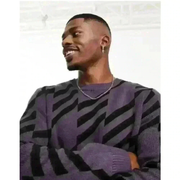 Asos Men's Size XS Chest 36 Sweater Geo Print Sweater Black Purple - Picture 1 of 9